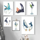 Настенная картина, настенный постер с изображением Кита в стекле, морская жизнь, морской океан, декоративное изображение животного для кухни