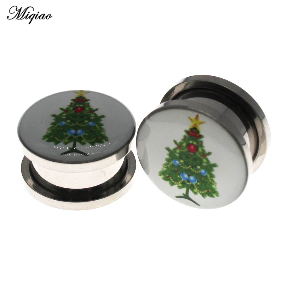 

Miqiao 2pcs Explosive Stainless Steel Christmas Tree Ear Expanding Thread Tunnel Ear Gauge 4mm-25mm Perforated Jewelry