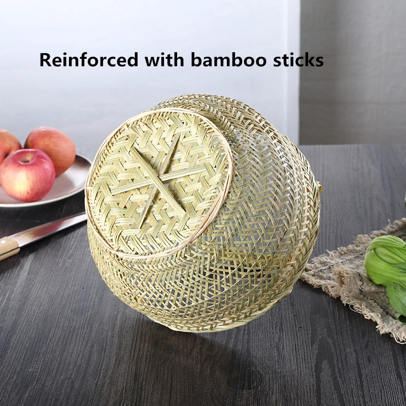 Большая бамбуковая соломенная корзина из ротанга ручной работы круглая