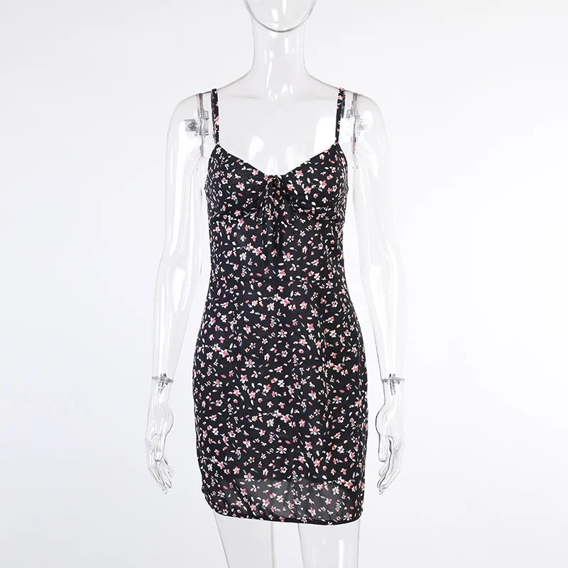 

Sexy Summer Dress Sexy Suspender Short Skirt Halter Floral Tie Dress Sleeveless Beach Dress Open Back Vestidos for Women