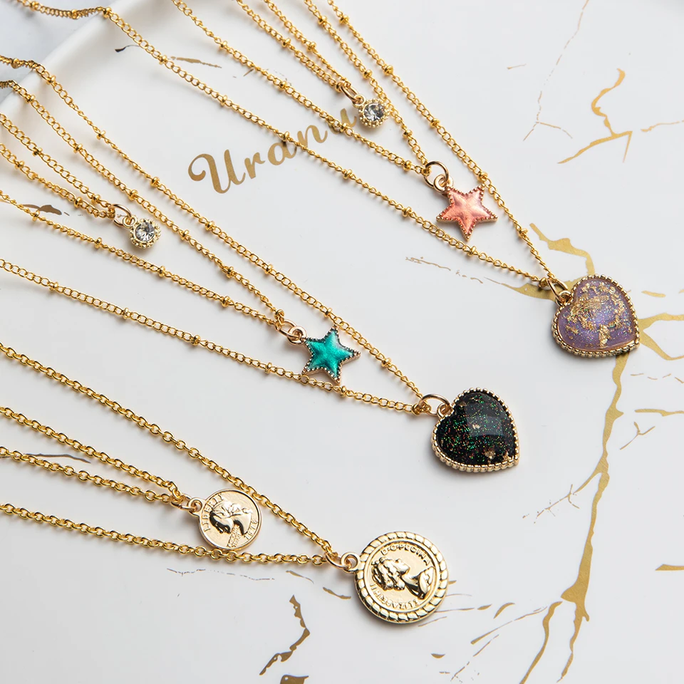 Кулон Колье эффектное ожерелье для женщин Любовь звено Многослойная цепь