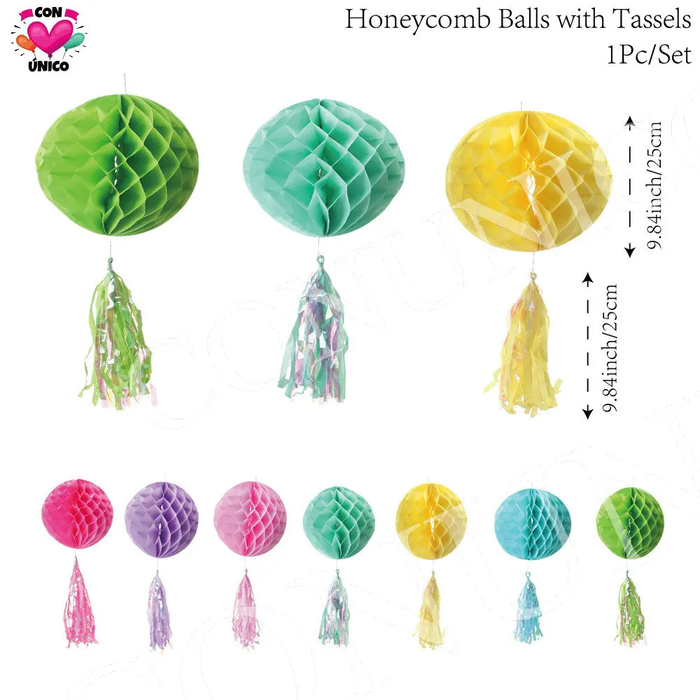 Праздничное украшение Conunico желтые подвесные сотовые шарики кисточки фонари из