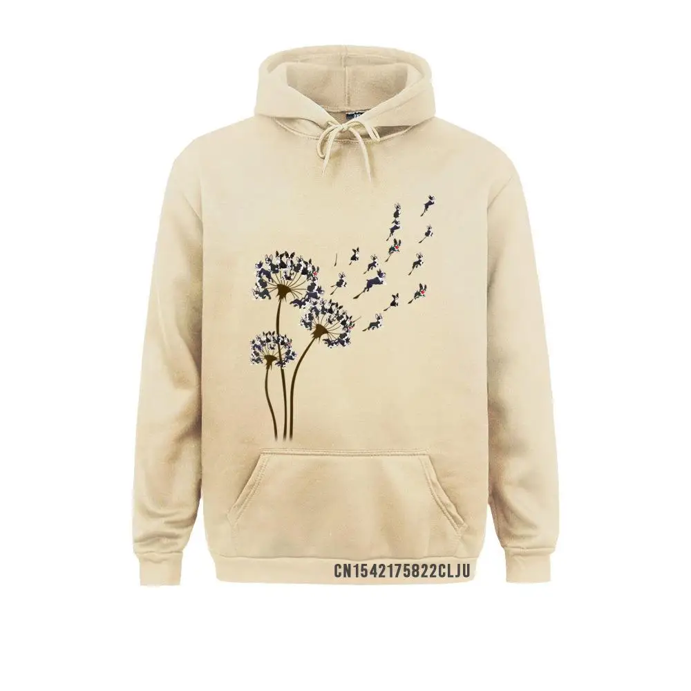 Мужская теплая толстовка с капюшоном принтом цветов одуванчиков Бостон-терьера