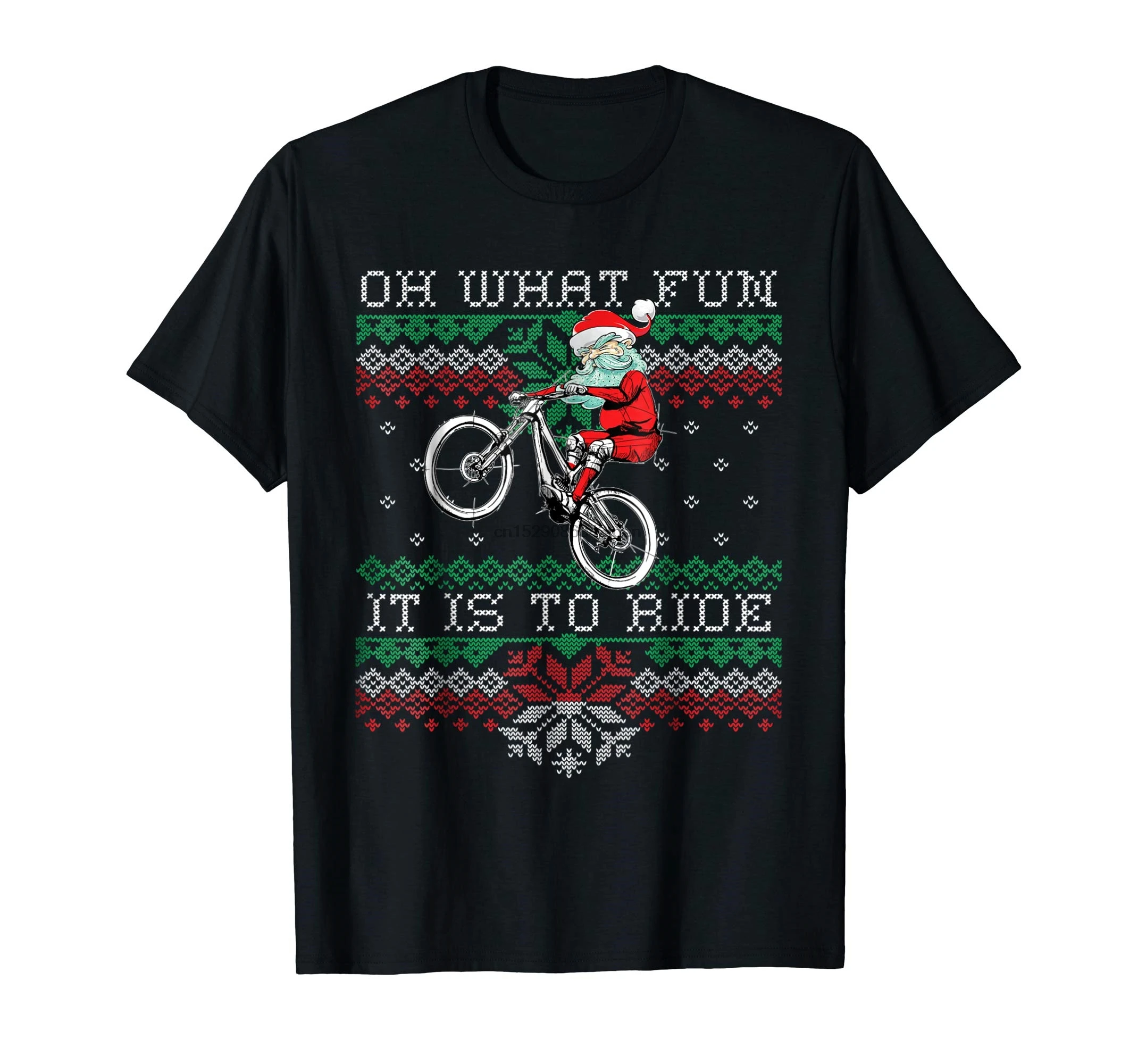 

MTB Biking Santa Christmas Mountain Bike T-Shirt-Black Claus T Shirt-Men's