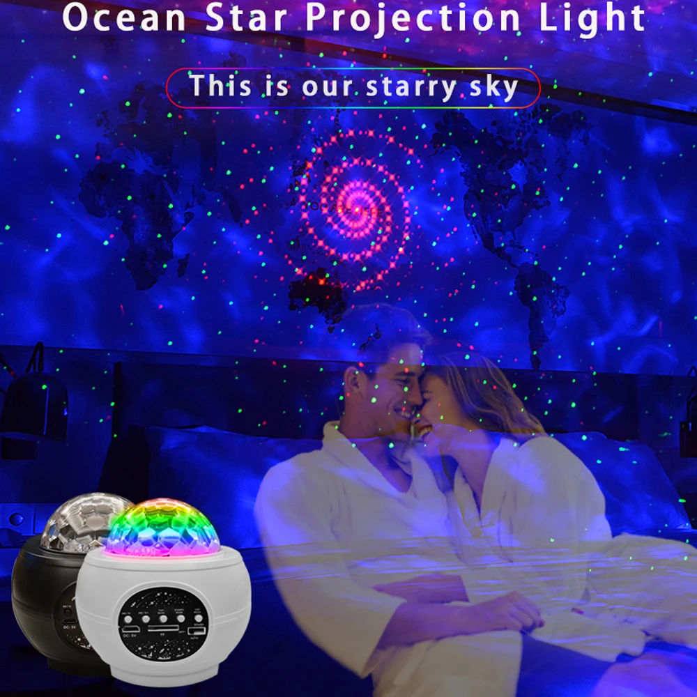 

USB LED Star Night Light Music Starry Water Wave LED Projector Light Bluetooth Projector Sound-Activated Projector Light Decor