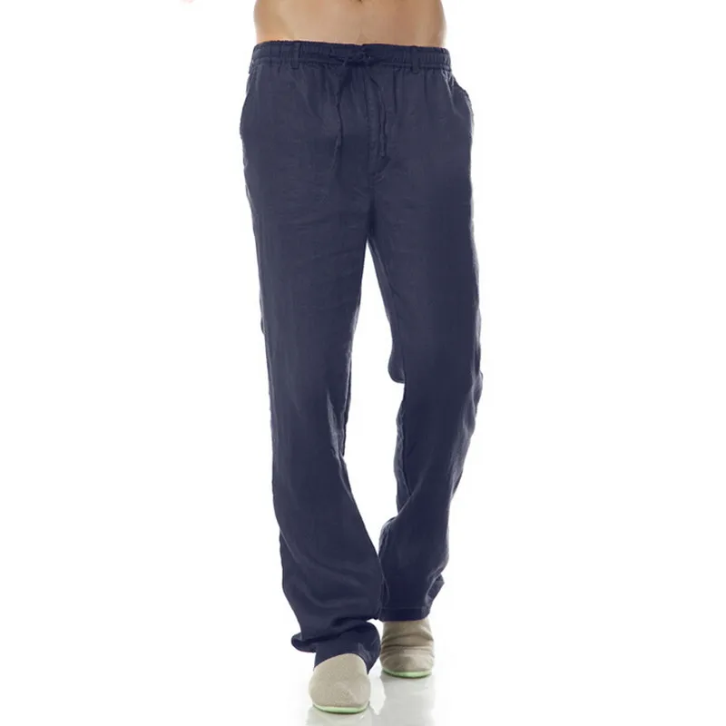 

Summer Thin Elastic Waist Linen Casual Pants Men's Loose Cotton Long Pants