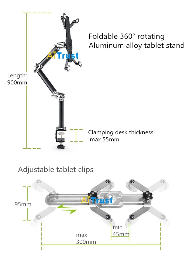 

Tablet Holder Clamp Table Foldable Multifunction Car Stand Aluminum 360 Rotation Wall Mount Bed Bracket for iPad Air Mini 7-11''