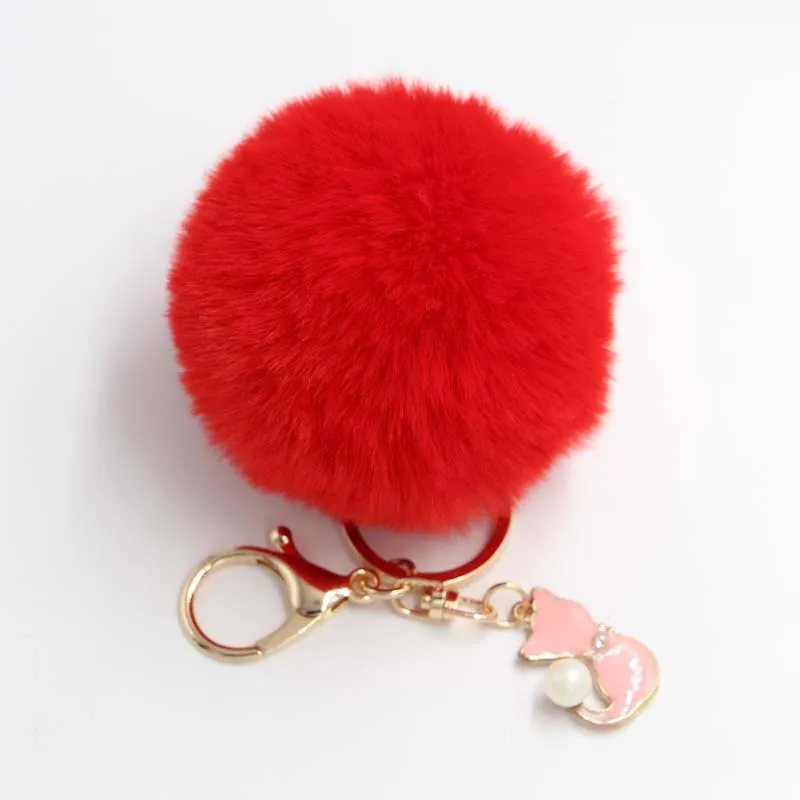 Милый брелок с розовым котом из меха шариком искусственного пушистый помпоном