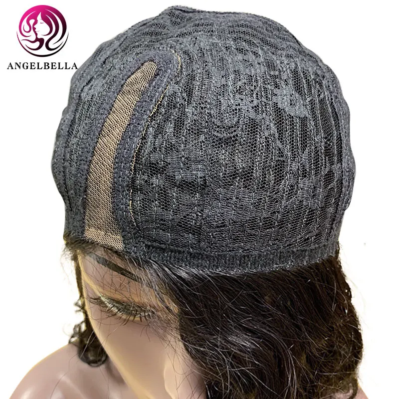 

Angelbella 16 Inch Human Hair Wig Natural Black Color Part Lace Wigs For Women Natural Wavy Brazilian Remy Hair Lace Part Wigs