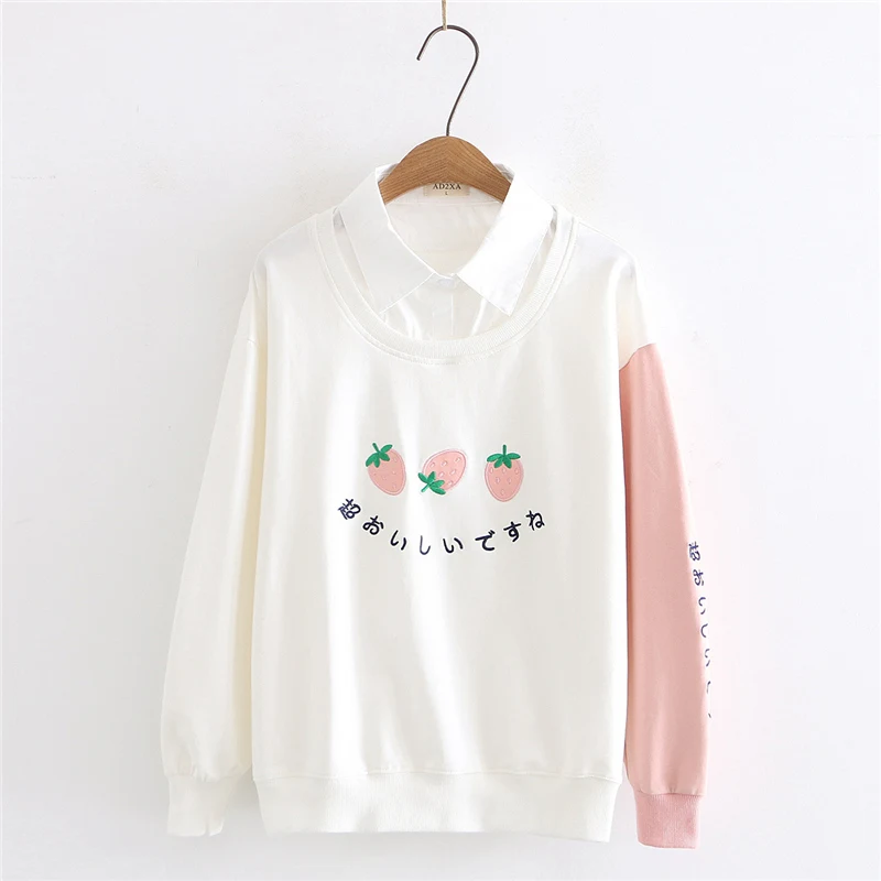 Женская розовая толстовка с капюшоном Kawaii японская одежда колледжа вышитыми