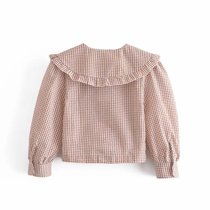 

ZA New Summer Women Blouse Plaid Printed Half Sleeve Shirt Office Lady Female Loose Thin Top Single Breasted Blouse