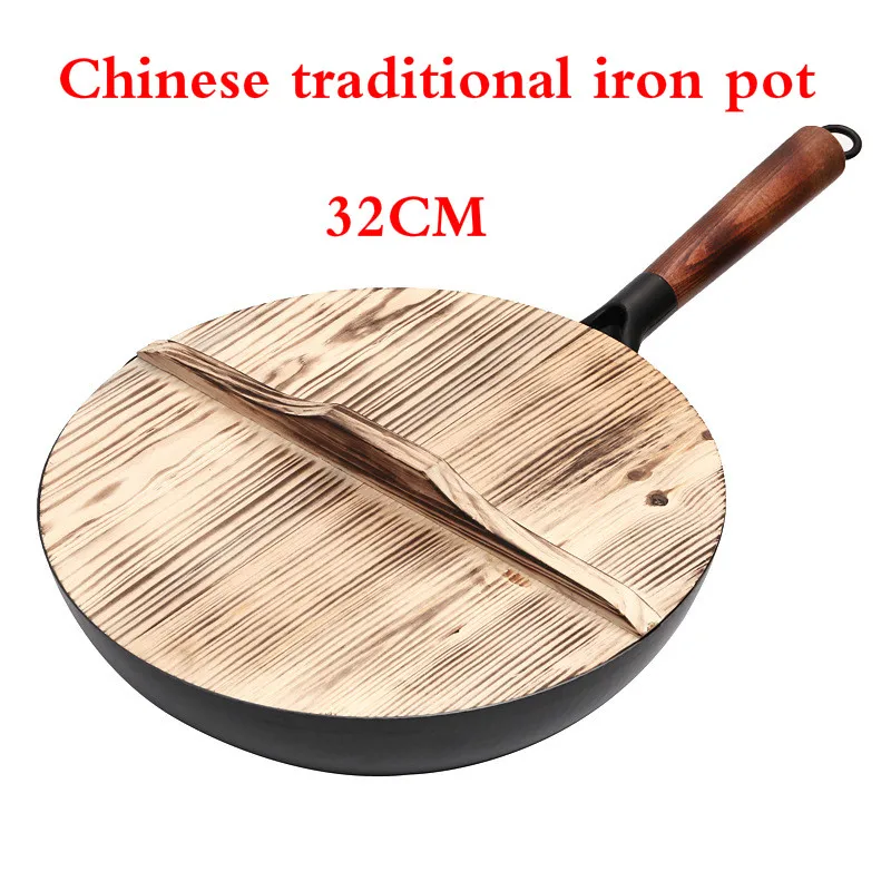 Высококачественная железная кастрюля-вок с плоским дном традиционная кастрюля