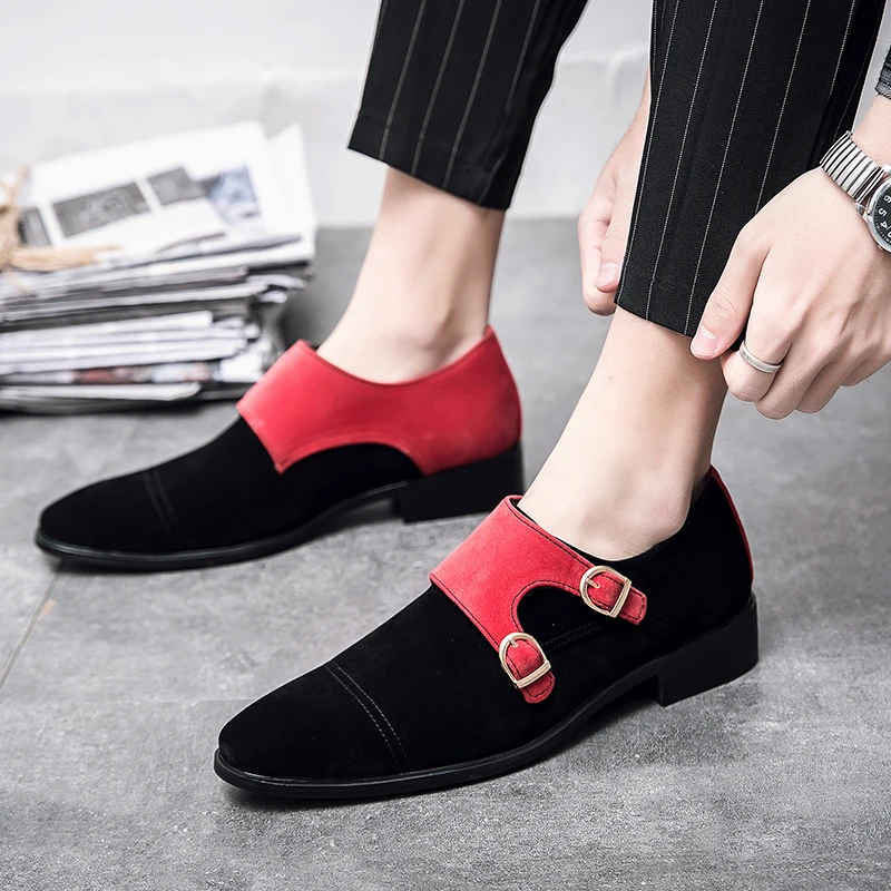 

FIXSYS 2021 Man Double Monk Strap Shoes Fashion Wedding Party Formal Shoes Lightweight Buckles Loafers Bling Mens Oxford Shoes