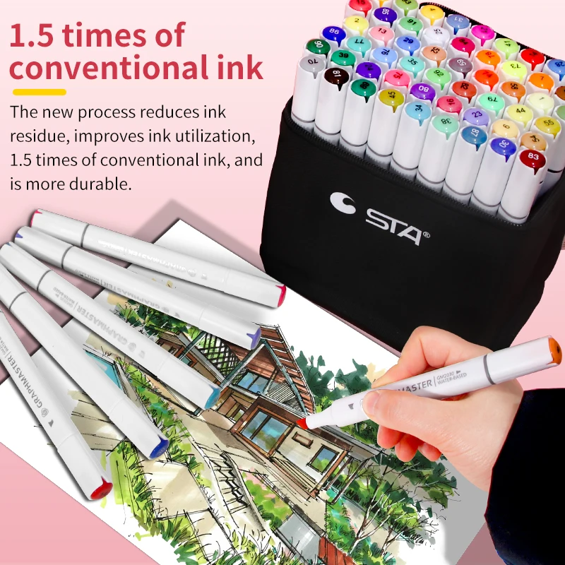 

Watercolor Markers 36/48/60/80Colors Sketch Art Marker Pen 1.5 Times Ink Double Felt-Tip Twin Brush Pen Art Supplies School