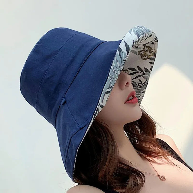 Women's Linen Cotton UPF 50+ Sun Hat Reversible Bucket with Wide Fold-Up Brim and Chin Strap | Спорт и развлечения