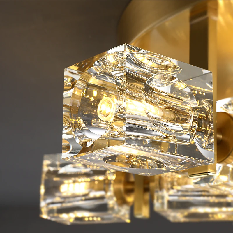 

FKL Copper Nordic Crystal Chandelier Bedroom Ceiling Lamp Post-Modern Light Luxury Crystal Living room Dining room LED Lamp