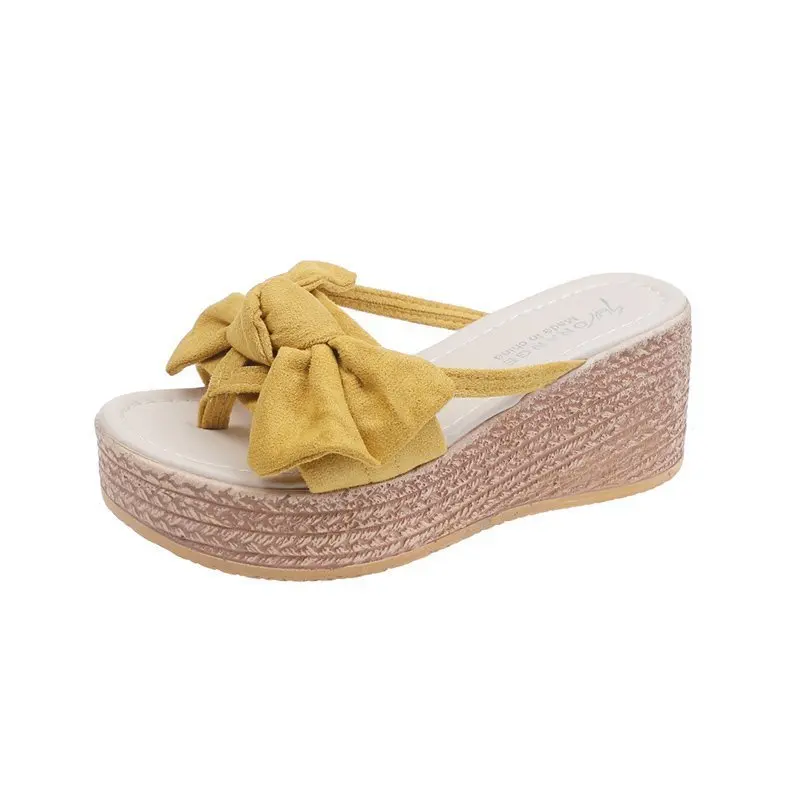 

Flock Peep Toe Butterfly-Knot Shoes Summer Clogs Woman Female Slippers Lady On A Wedge Platform Med Slides Beach 2021 Girl Basic