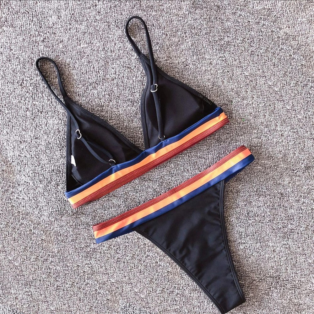 Женский купальник-бикини с пуш-ап однотонный бретельками на бретельках летний