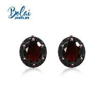 bolaijewelry2021 new natural black garnet rings and earrings925 sterling silver elegant fashion accessories for women