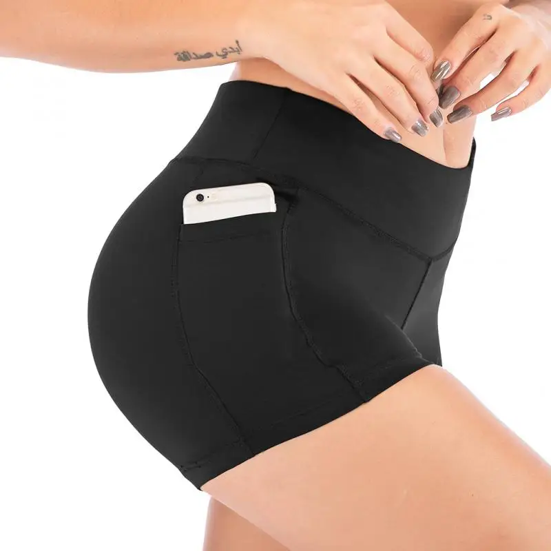 Женские спортивные шорты для йоги с высокой талией велосипедные карманами