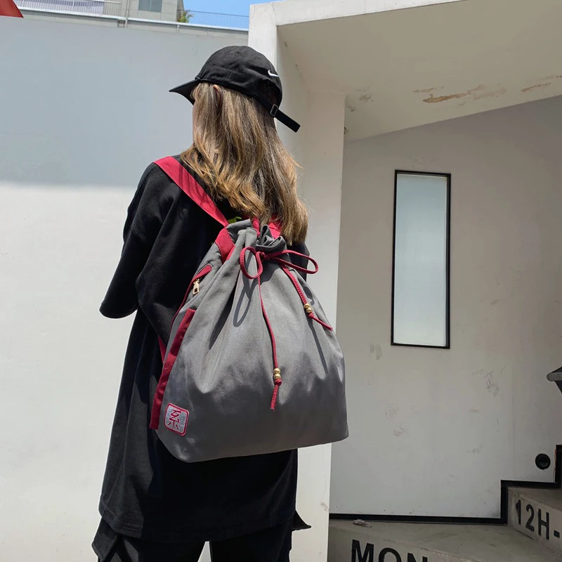 

Original Trend Student Backpack Creative Leisure Retro Drawstring Dual-use Single Backpack Nylon Waterproof Outdoor School Bag