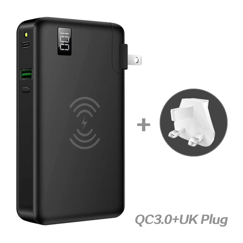QC3.0 UK Plug Black 10000 мАч QC3.0 PD быстрое зарядное устройство Банк мощности Беспроводное зарядное устройство для Iphone samsung Tablet type C USB 3 в 1 18650 power Bank повербанк - Цвет: QC3.0 UK Plug Black