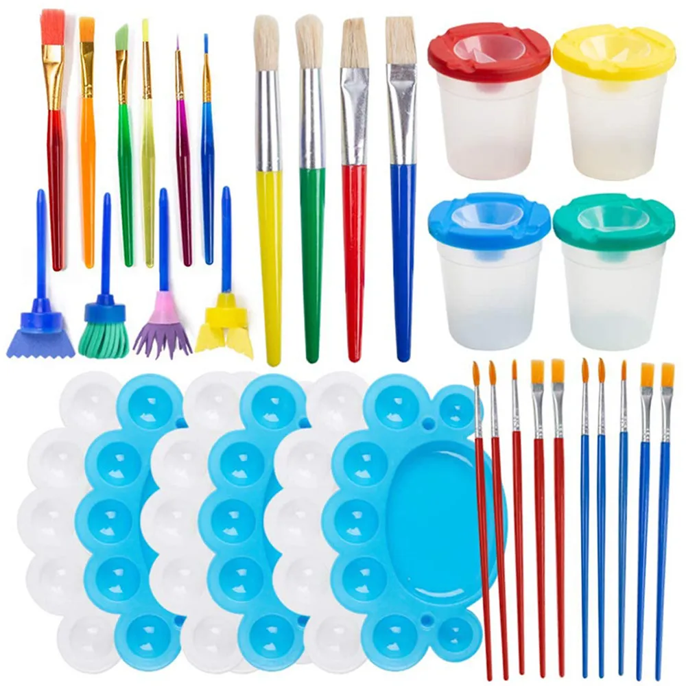 

Painting Tool Kit, 34Pcs Kid's Paint Supplies Paint Cups Palette Tray Paint Pen Paint Brushes Set for School Prizes Art Party