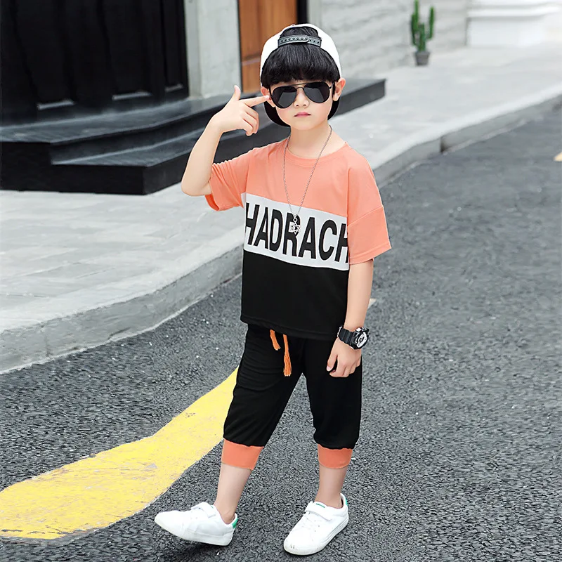 2019 костюм с короткими рукавами в алфавитном стиле новый летний детский