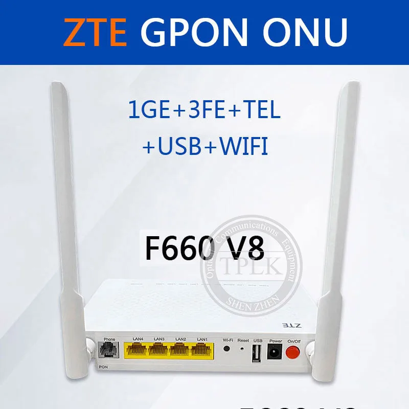 Оригинальный F660 V8 с антенной GPON ONU/ONT Rrouter 1GE + 3FE 2 телефона Wifi USB английская версия