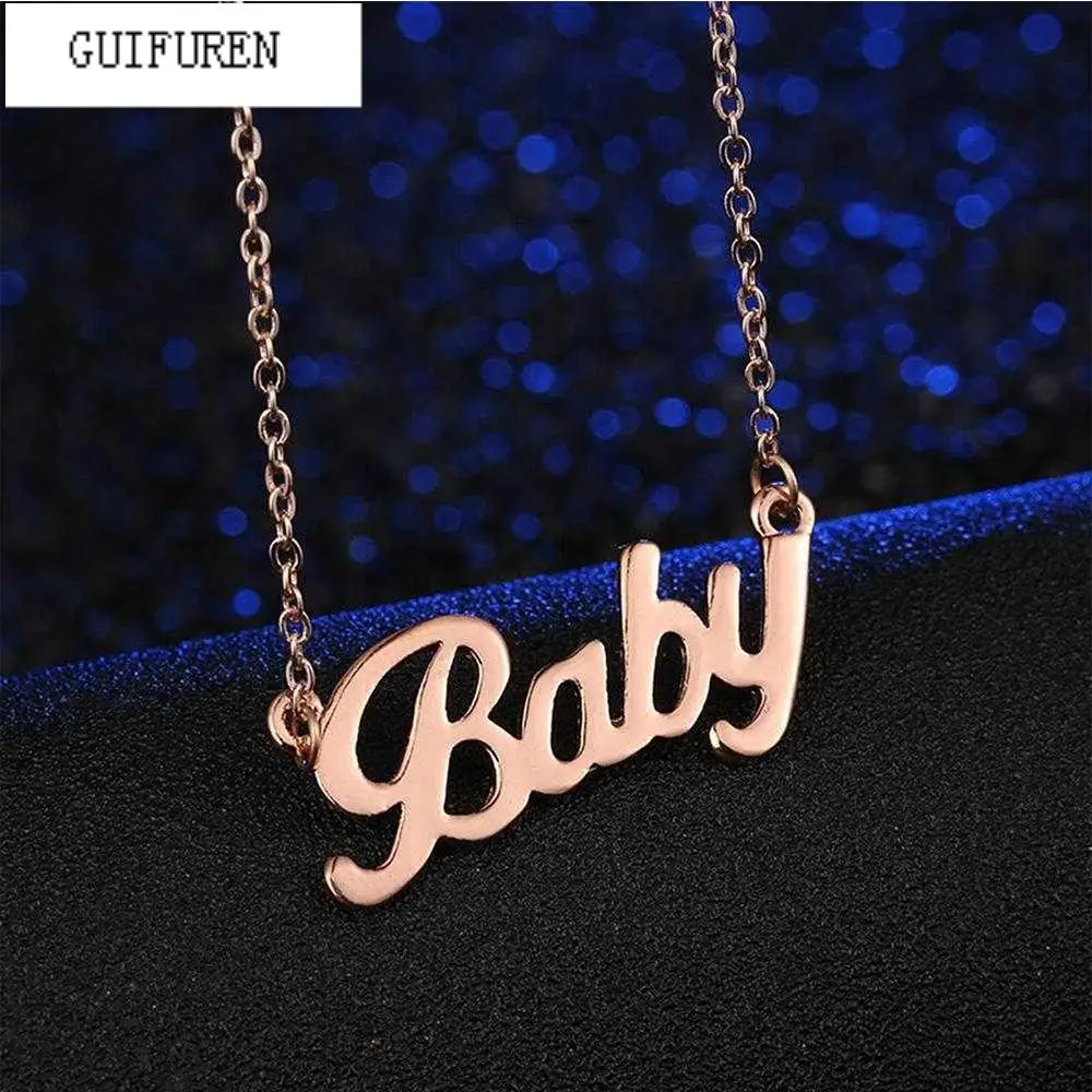 

European American Style Women Crystal BABY Letter Choker Necklace Rose Gold Pendant Chain Popular Jewelry Gift Babygirl Collar