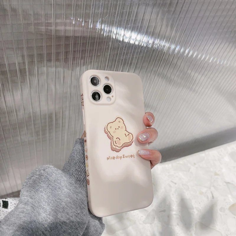 

Phone Case For iPhone 11pro max 12mini pro max 7p/8plus X/Xs max XR Back Cover Phone shell Painted Soft Glue Cute Bear cartoon