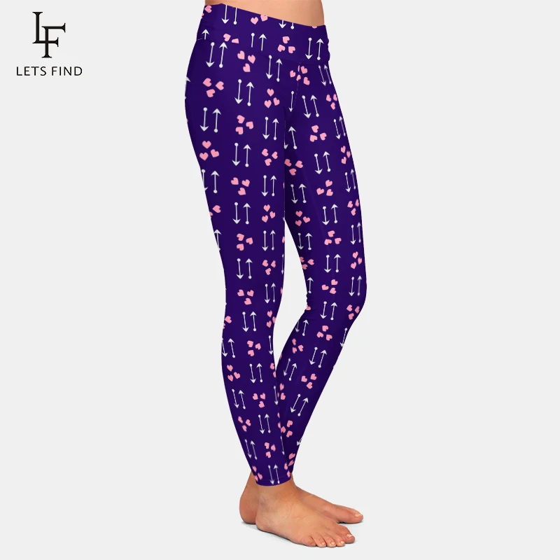 LETSFIND Leggings  High Waist Fitness Women Pants 3D Hearts and Arrows Milk Silk Printing Slim Elastic Leggings