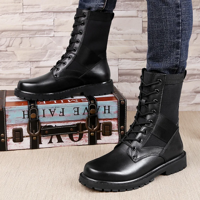 Мужская обувь с высоким берцем ботинки в стиле милитари ковбойские кожаные для