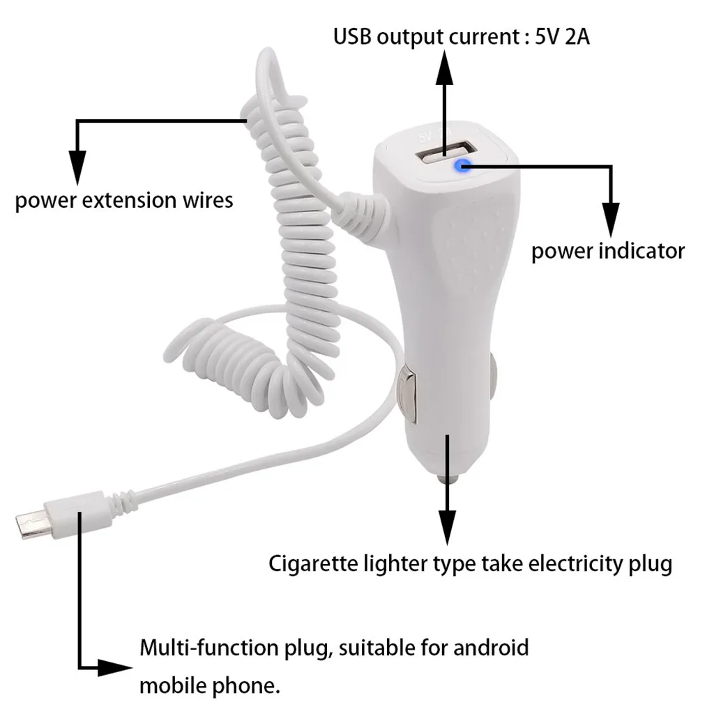 Автомобильное зарядное устройство для телефона Android интерфейс синий индикатор