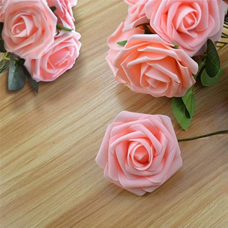 

25pcs Rose Heads Artificial Rose Flowers Wedding Bride Bouquet Pe Foam Rose With Stem DIY Home Decoration New