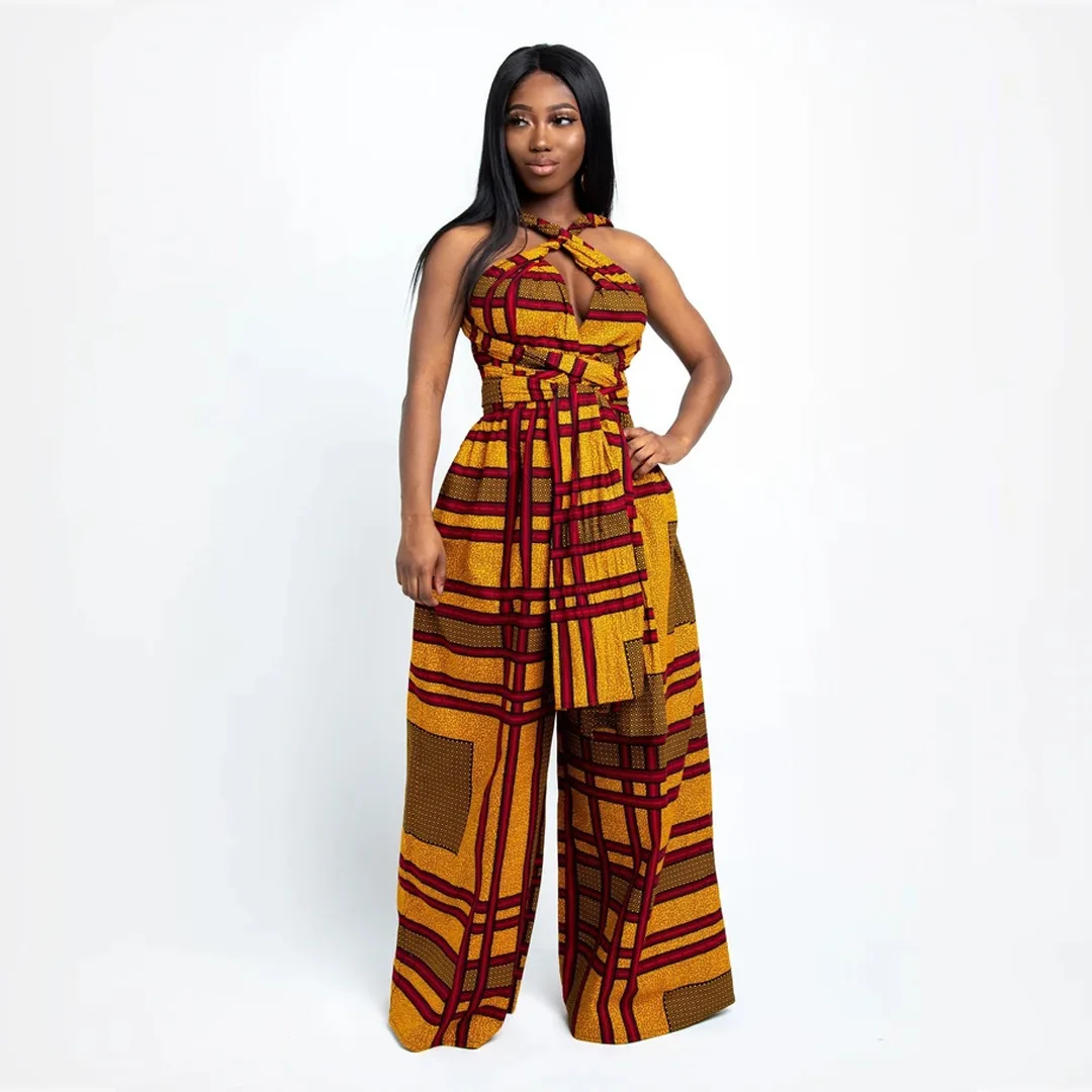 

Women's Summer Sleeveless Printed Wide Leg Pants DIY Multi-Wear Jumpsuit