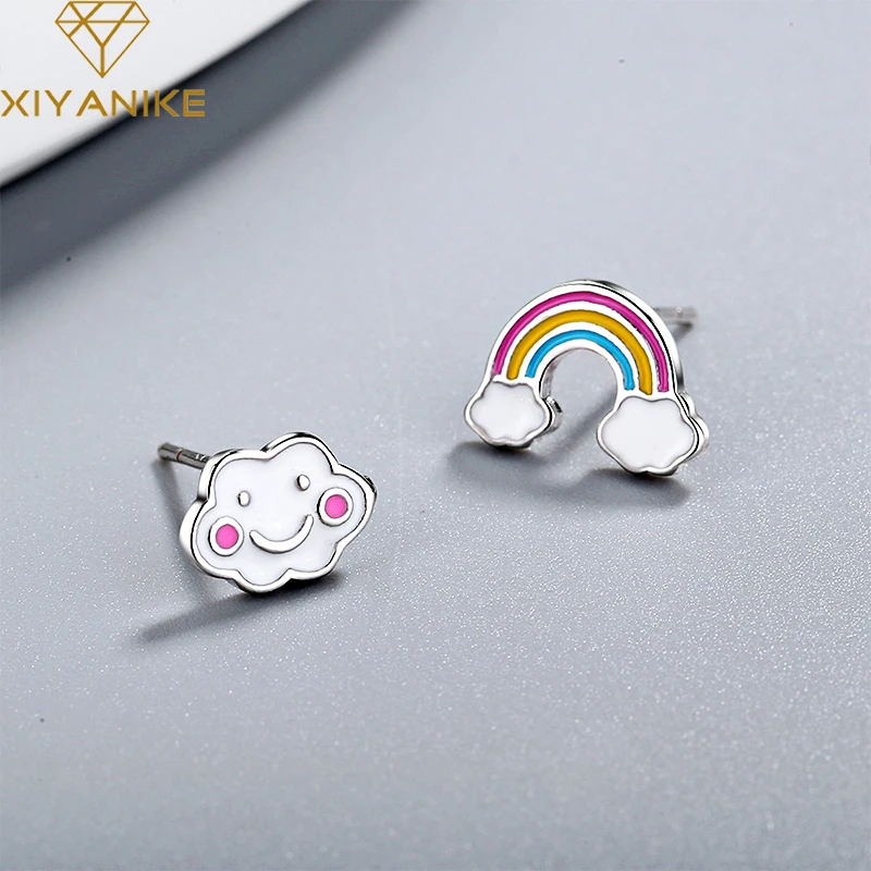 Женские серьги-гвоздики из серебра 925 пробы с радужными облаками | Украшения и