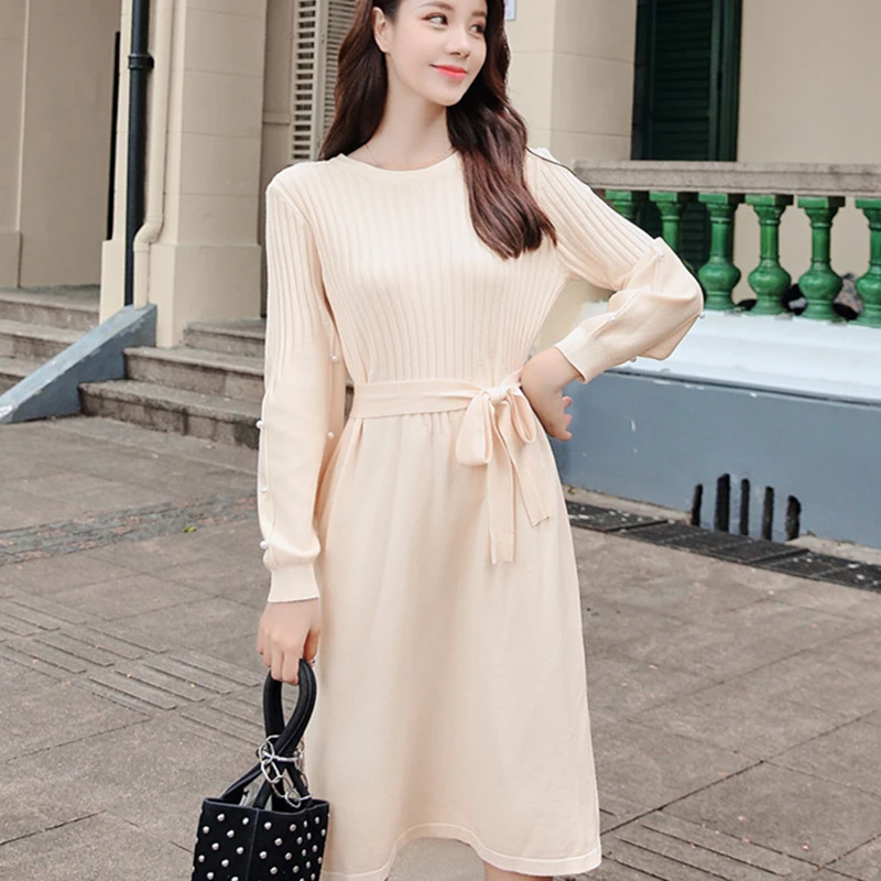 Элегантное женское платье-свитер с высокой талией теплые Платья de fiesta зимнее