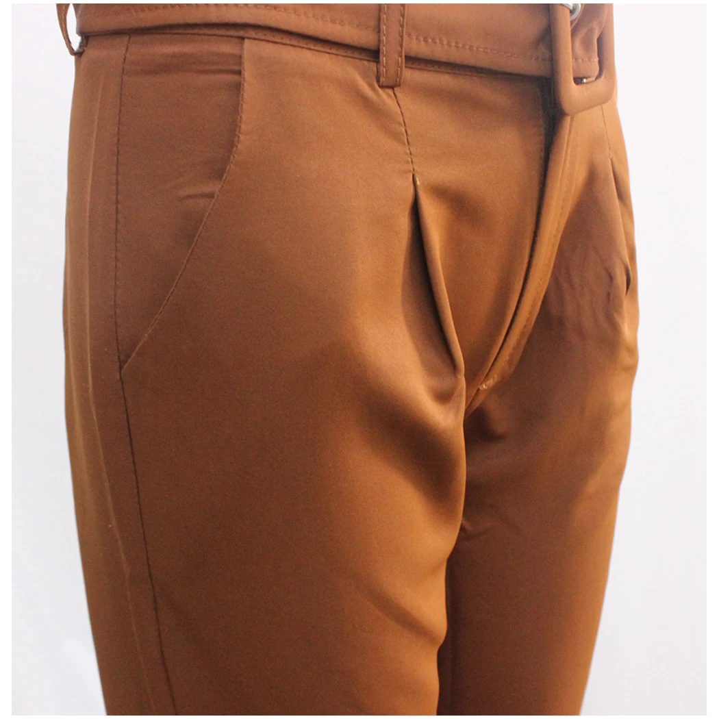 Autumn Office Women Long Pants With Belt Casual Straight Trousers High Waist Ankle-Length Pockets OL Style | Женская одежда