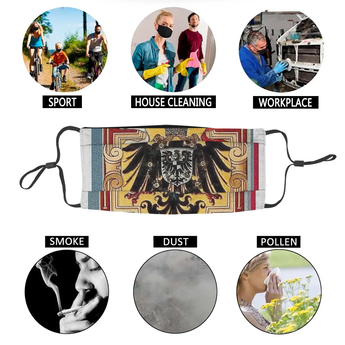 

Kaiserzeit German Flags And Eagle Germany Men Women Reusable Mouth Face Mask Anti Haze Dustproof Protection Cover Respirator
