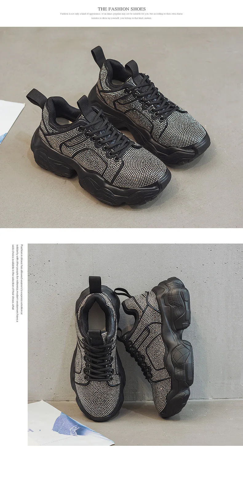 Обувь со стразами; женские кроссовки на платформе; повседневная обувь; zapatos de mujer; женские кроссовки с кристаллами на толстой подошве; шикарные кроссовки для папы
