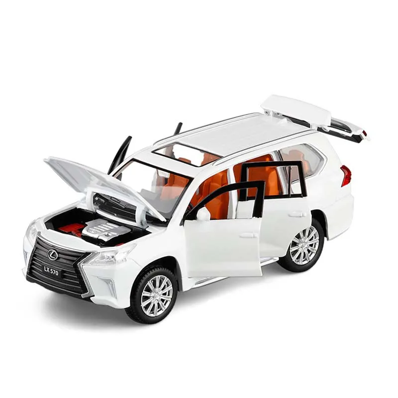 

1/32 Alloy Die Cast Lexus LX570 Model Toy Car Simulation Sound Light Pull Back SUV 6 Doors Open Toys Vehicle For Children