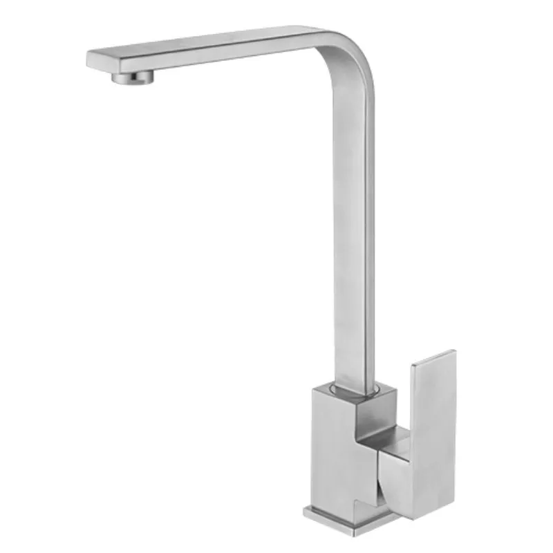 

304 Stainless Steel Brushed Square Flat Tube Rotatable Sink Hot Cold Kitchen Mixing Faucet Single Handle Kitchen Faucets
