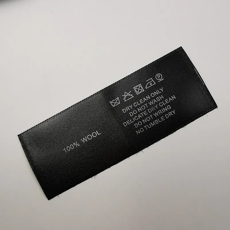 100pcs 100%WOOL stock sale soft black satin silk-screen printing care label ribbon cloth washing tag | Дом и сад