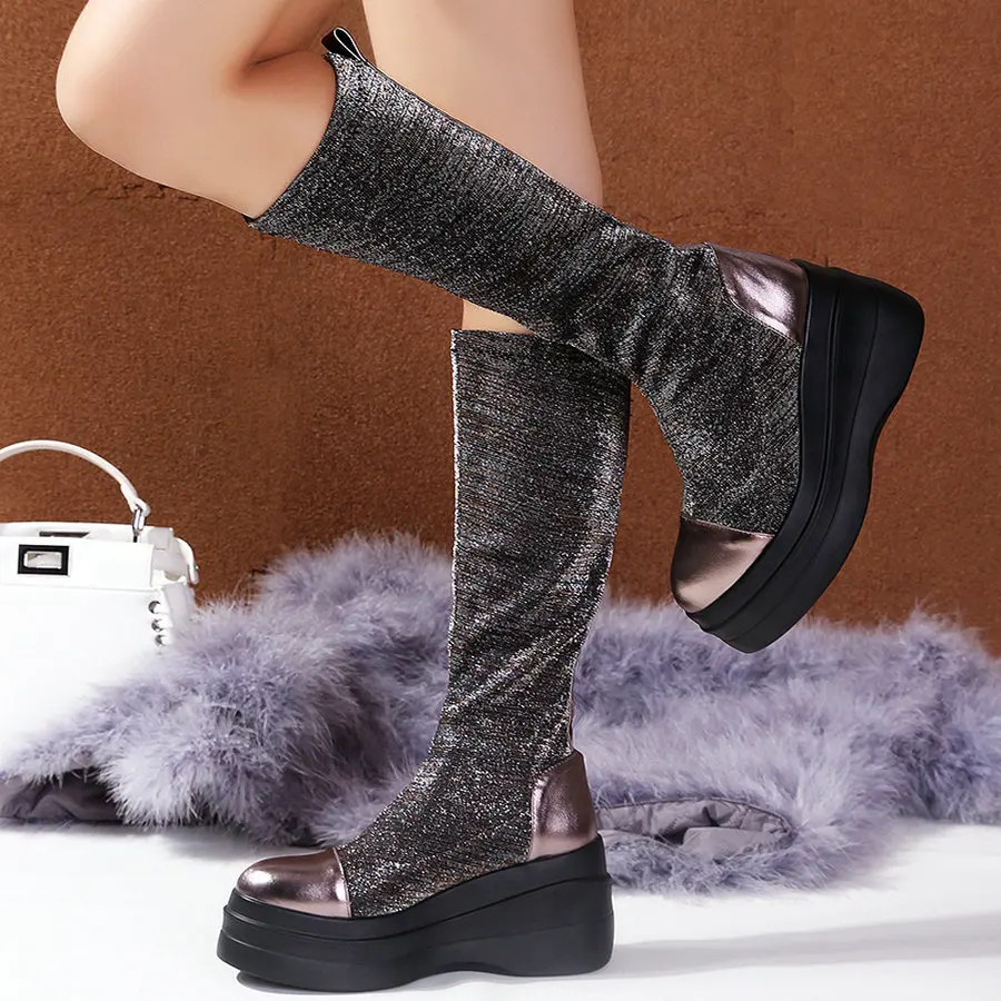 

Туфли-лодочки женские из натуральной кожи, на платформе, с высоким каблуком