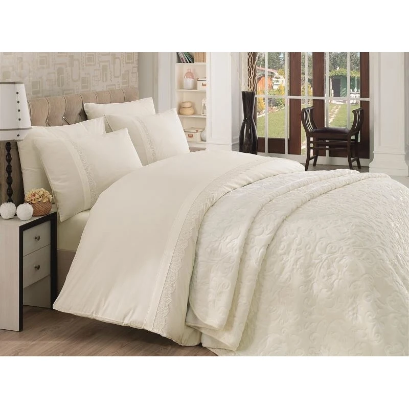 

Cotton Box Emboss Battaniyeli Duvet cover set Ecru