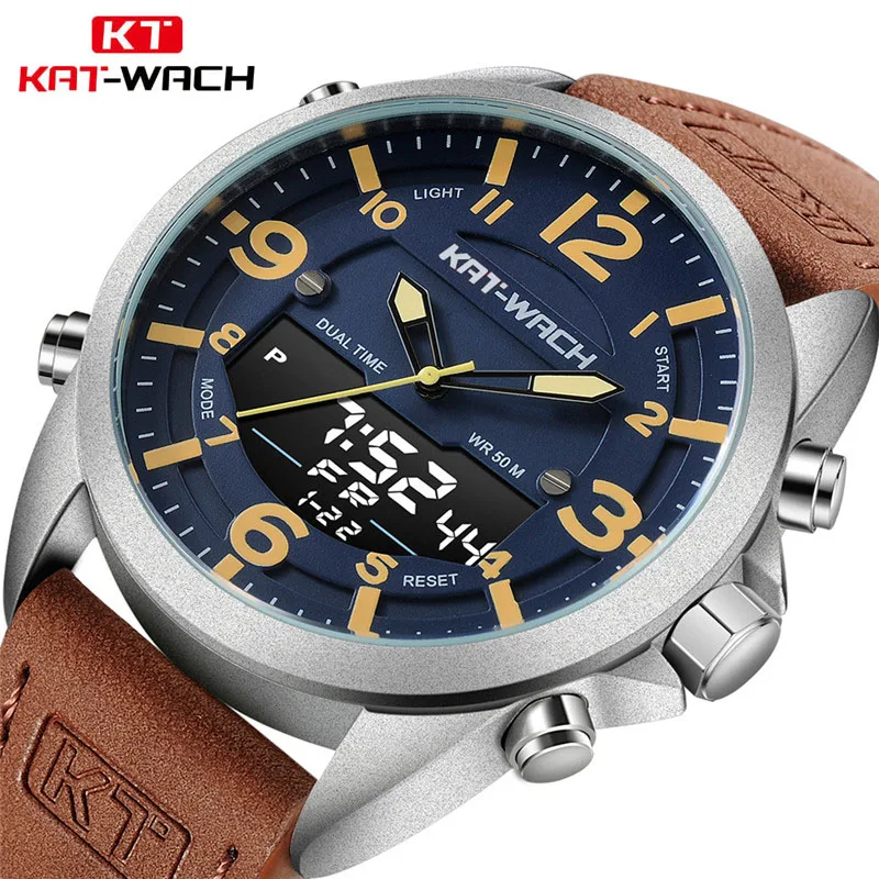 Fashion Brand Men Sports Watches with Leather Strap Digital Analog Watch Army Military Waterproof Male LED Relogio Masculino fashion watches men military army mens watch reloj led digital sports wristwatch male gift analog automatic watches male