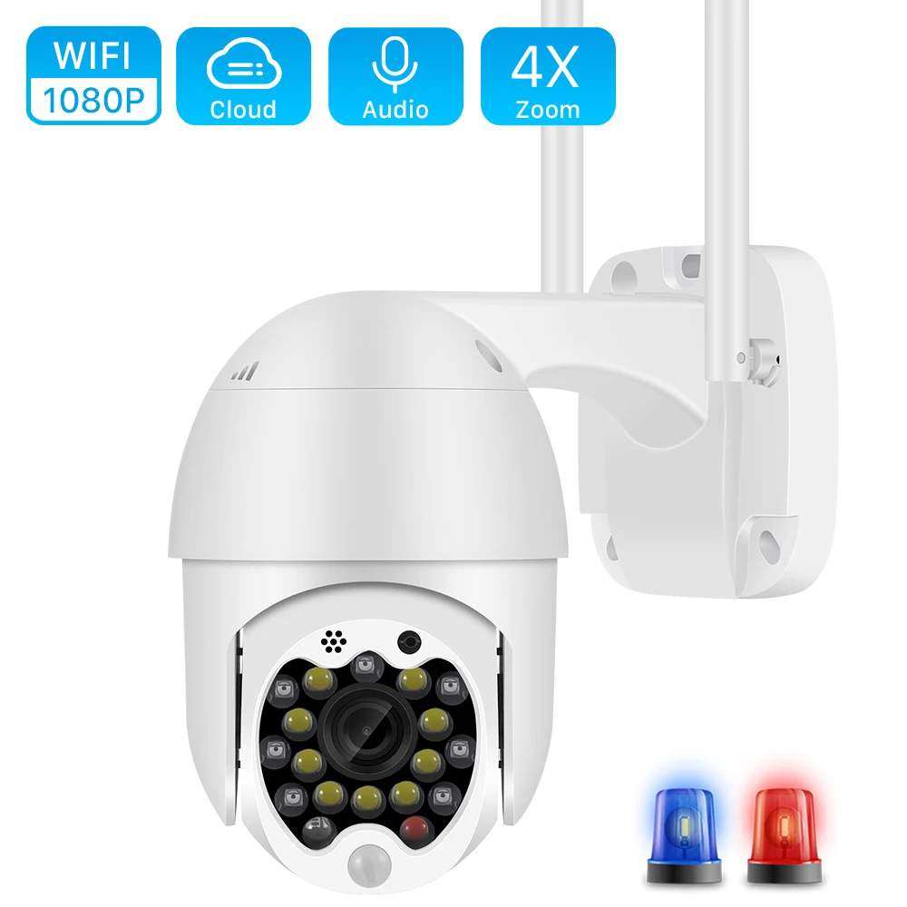 1080P Супер Мини PTZ Wifi камера с автоматическим отслеживанием сирена светильник Беспроводная ip-камера 2MP 4X зум двухсторонняя аудио облачная скоростная купольная камера
