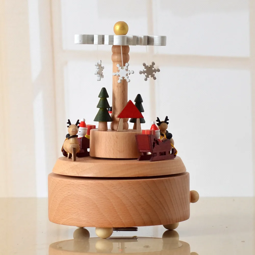 Очаровательная деревянная музыкальная шкатулка ручной работы Снежный хлопья