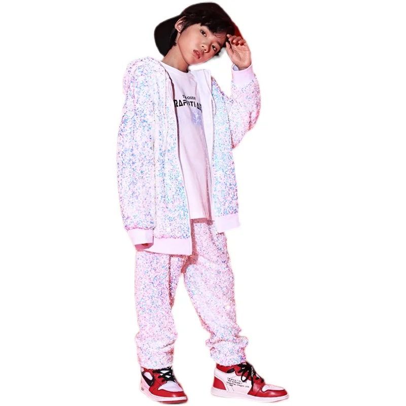 

Children Sequins Street Dance Clothing Set Boys Hiphop Streetwear Outfit Dancing/Catwalk Show Performance Stage Costume VDB3621